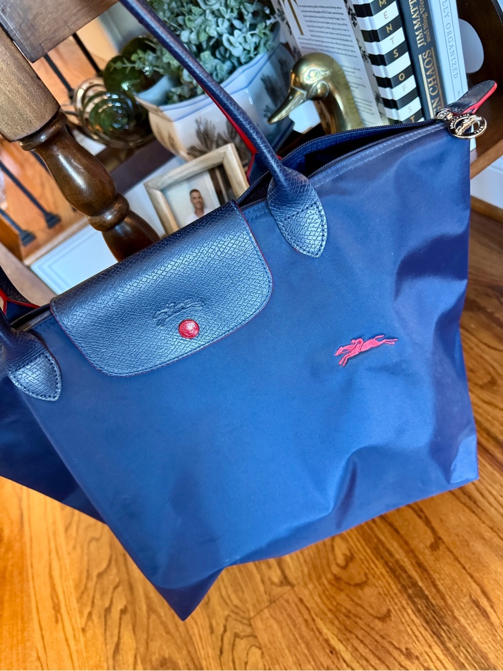 Longchamp Navy Blue Tote Bag with red Accent - Women Bags - Picture 2 of 9